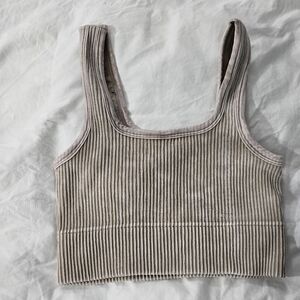 Zenana Outfitters Beige Ribbed Crop Top